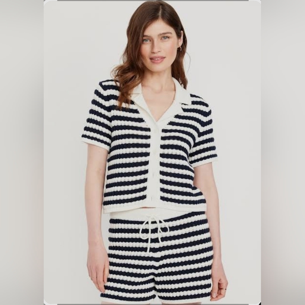 NWT Old Navy Navy And White Stripes Crochet Shorts - 3.5-inch inseam Size M/Tall - Picture 8 of 8